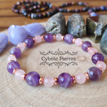 Charger l&#39;image dans la galerie, Bracelet Tendresse - Quartz rose et Améthyste (6 et 8mm) - 17cm
