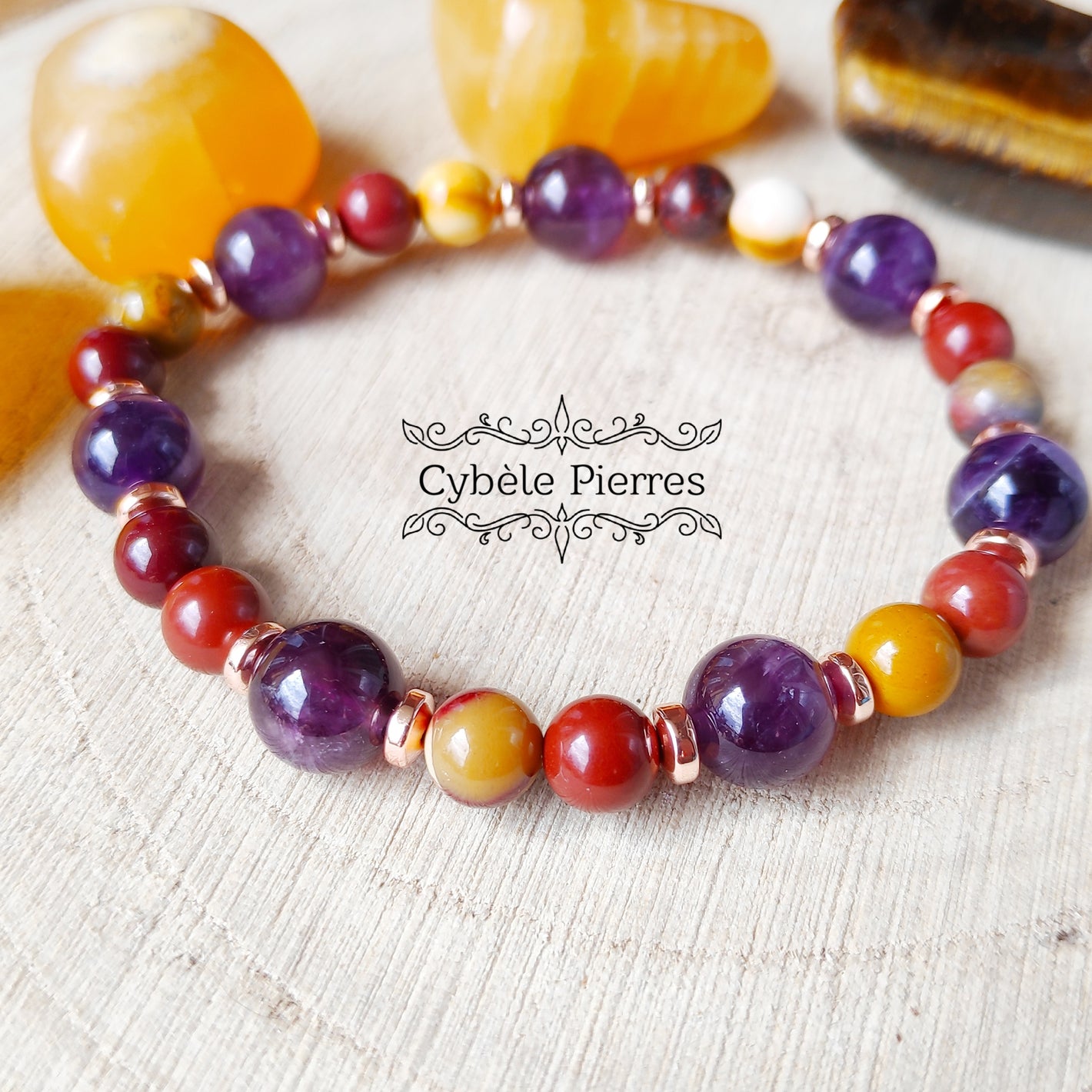 Bracelet Nouvelle vie - Mookaite & Améthyste (6 et 8mm) - 17cm