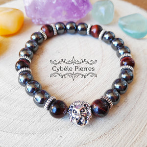 Bracelet Lion - Hématite & Oeil de Taureau (8mm) - 17cm