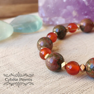 Bracelet Vitalité - Cornaline & Unakite (6 et 8mm) - 18cm