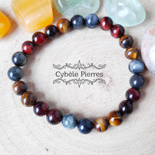 Charger l&#39;image dans la galerie, Bracelet Homme Triple Protection - Oeil de tigre, oeil de taureau et Oeil de faucon (8mm) - 20cm