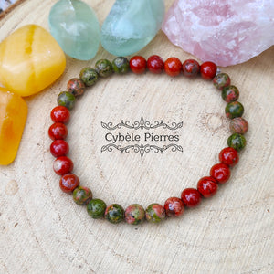 Bracelet Baubis - Unakite et Jaspe rouge (6mm) - 18cm