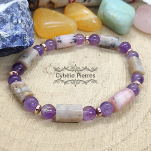 Bracelet Tendresse et Esprit- Opale rose et Améthyste (6 et 10mm)- 17cm