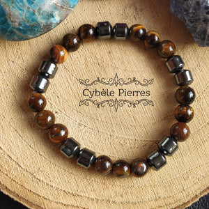 Bracelet Hypérion- Hématite & Oeil de Tigre (8mm) - 19cm