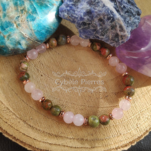 Bracelet Moment présent - Quartz rose & Unakite (6mm) - 18cm