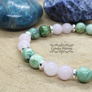 Bracelet Attis- Variscite et Quartz Rose (8mm) - 18cm