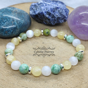 Bracelet Positivité - Sélénite, Calcite orange et Variscite (8mm) 18cm
