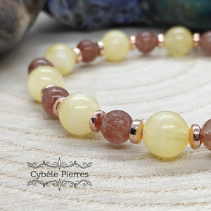 Bracelet Sorbet - Calcite orange et Aventurine rouge (6mm et 8mm) - 18cm