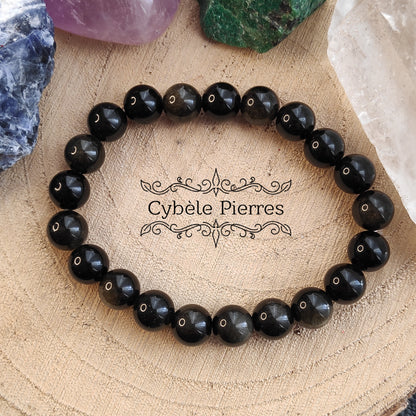 Bracelet Obsidienne dorée (8mm) - 17cm