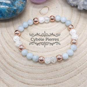 Bracelet Agréable- Aigue-marine et Cristal de roche craquelé (6mm) - 16cm