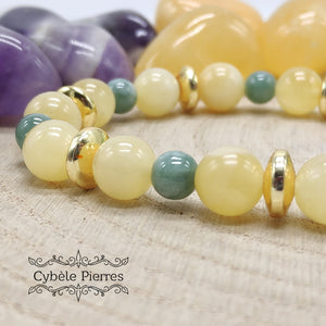Bracelet Générosité - Jade vert de Chine et  Calcite Orange (6mm et 8mm) - 19cm