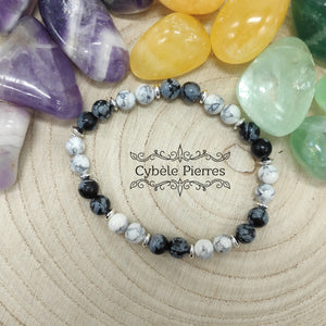 Bracelet Admirable - Howlite et Obsidienne flocons de neige - 17cm