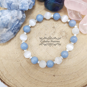 Bracelet Bodua- Sélénite et Angélite (8mm) - 18cm