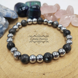 Bracelet Homme "Astarté" - Larvikite et Hématite (8mm) -20cm