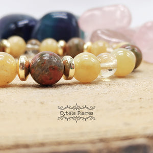 Bracelet Rayonnement et Abondance - Citrine, Héliodore et Unakite (6 et 8mm) - 18cm