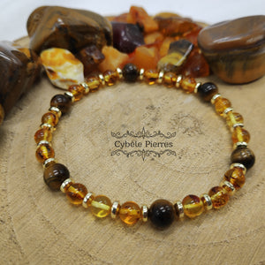 Bracelet Miel - Ambre et Oeil de tigre (4 et 6mm) - 18cm