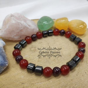 Bracelet Vitalité - Hématite, Grenat & Cornaline (8mm) - 19cm