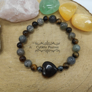 Bracelet Protection et Chakras- Oeil de tigre, Labradorite et Oeil de Taureau - 17cm