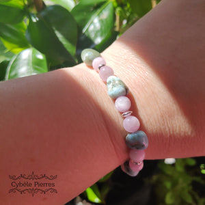 Bracelet " On fait face" - Larimar et Kunzite - 17cm (10mm irrégulier et 6mm)