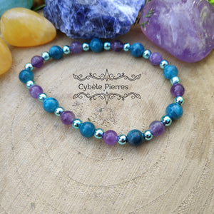 Bracelet Abraxas -  Améthyste & Apatite bleue (6mm) - 18cm