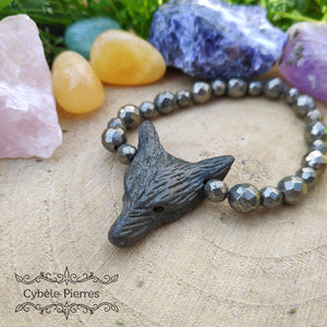 Bracelet "Loup" - Pyrite facettée ( 8mm et 6mm)
