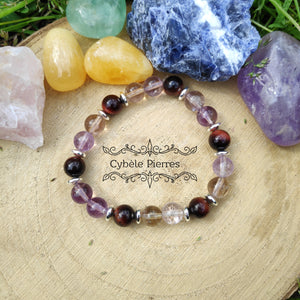 Bracelet On relativise - Oeil de taureau et Amétrine (8mm) -17cm