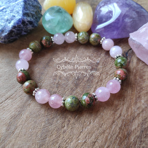 Bracelet Moment présent - Quartz rose & Unakite (8mm) - 19cm