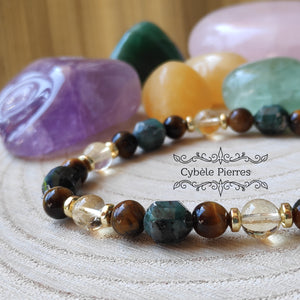 Bracelet Bonne Humeur - Citrine, Oeil de tigre, Emeraude - (6mm) - 19cm