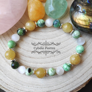 Bracelet Rayonnement - Héliodore, Sélénite et Variscite (10mm et 8mm) -19cm