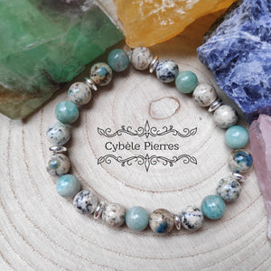 Bracelet Elévation - Jaspe K2 (Kétonite) et Amazonite (8mm) - 18cm