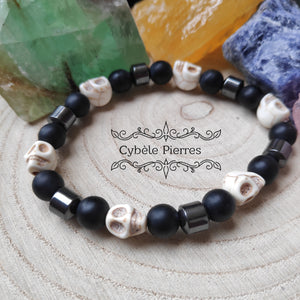 Bracelet Homme "Asebet" -Howlite et Onyx mat (19cm)