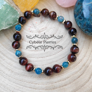 Bracelet terre à terre.  Apatite bleue et Oeil de taureau -  (6mm et 8mm) - 18 cm [🔥Dernier exemplaire!]