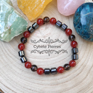 Bracelet Amon  - Quartz fumé et Cornaline (8mm) - 20cm