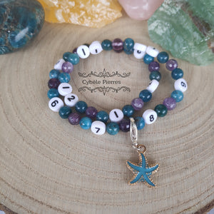 Bracelet d'Allaitement - Apatite bleue et Améthyste facetté (6mm)- 16cm (Deux tours)