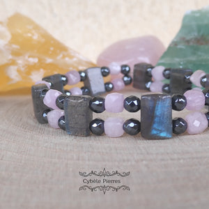 Bracelet Double  - Kunzite et Labradorite  (6mm) - 18cm