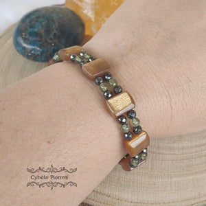 Bracelet Double  - Apatite verte et Pierre de Soleil (4mm) - 18cm [🔥Dernier exemplaire!]