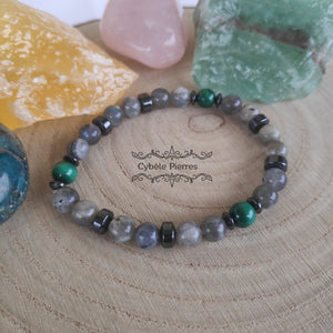 Bracelet Chaman - Labradorite & Malachite (6mm) - 16 cm