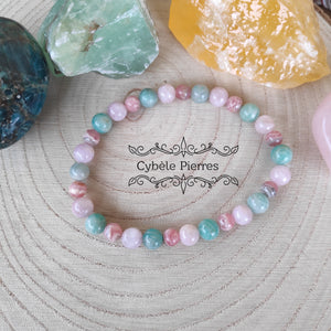 Bracelet Acidulé - Amazonite, Kunzite et Rhodochrosite extra(6mm) - 17cm