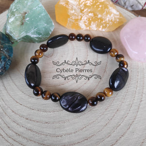 Bracelet Svarog- Hyperstène et Oeil de tigre (6 et 12mm) - 17cm