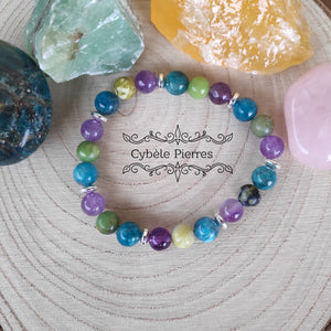 Bracelet Bienveillance - Apatite bleue, Variscite et Améthyste (8mm) - 18cm