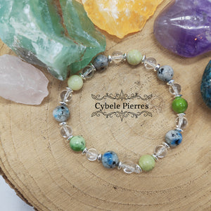 Bracelet printemps : Jaspe K2, Opale Verte et Cristal de roche (6 et 8mm)- 18cm