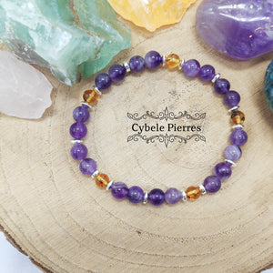 Bracelet Papillon- Ambre et Améthyste (4 et 6mm) - 18cm