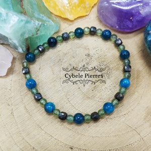 Bracelet Clairvoyance - Pyrite facettée, Apatite verte et bleue (4 et 6mm) - 17cm