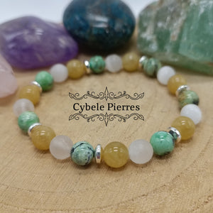 Bracelet Rayonnement - Héliodore, Sélénite et Variscite (8mm) -19cm