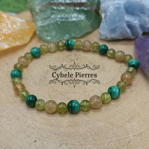 Bracelet Apprentissage :Péridot, Apatite jaune et Malachite (4 et 6mm) - 18cm