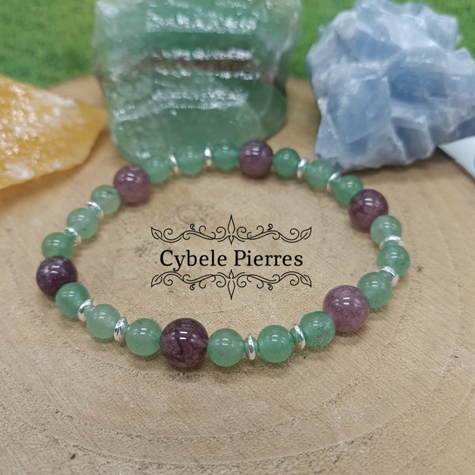 Bracelet Libération - Aventurine verte et Lépidolite (6mm et 8mm) - 18cm