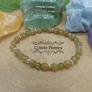 Bracelet Succès : Apatite jaune et Péridot (3 et 6mm) - 17cm
