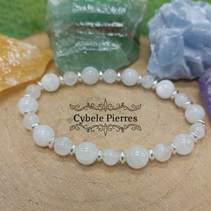 Bracelet Alphée- Péristérite (Labradorite blanche)   (6 et 8mm) - 18cm