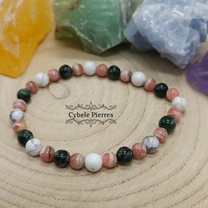Bracelet  " Je tourne la page" - Séraphinite, Howlite & Rhodochrosite (6mm) - 17cm