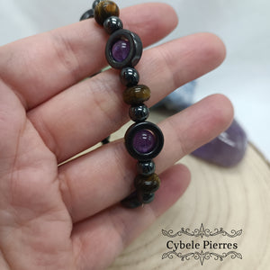 Bracelet Cercle - Améthyste & Oeil de tigre (6mm) - 17cm